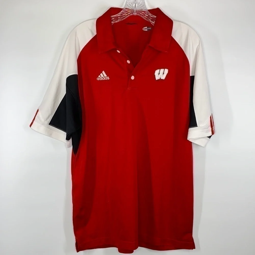 Wisconsin Badgers Adidas Climacool Tram Colors Collard Polo Shirt Medium